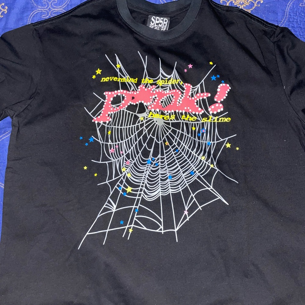 Black Graphic Tee with Spider Web Design